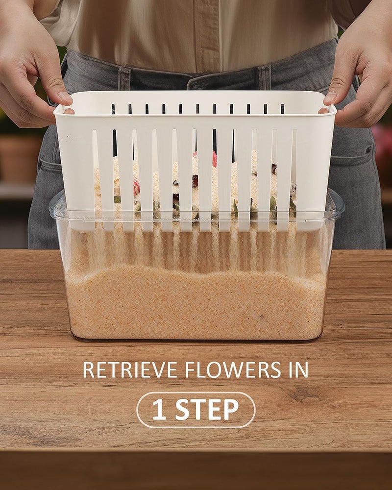wisedry Silica Gel Flower Drying Container, One Step Retrieve Dried Flowers, 11.5''L X 7.7''W X 6''H Storage Box with Cleanup Mat, Erasable Pen & Adhesive Label (Silica Gel Crystals Not Included) - Image 3